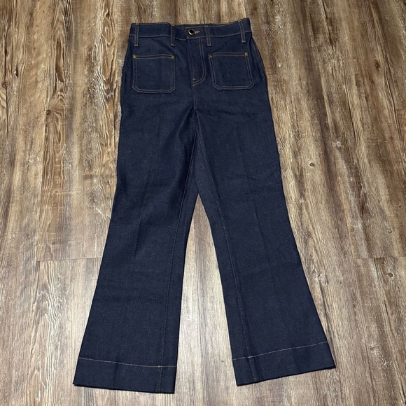 KHAITE Denim - Khaite Raquel Jeans Women's 26 Cropped Flare Patch Pocket High Rise Selvedge